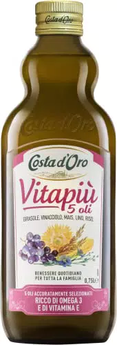 Costa d'Oro Vitapiù 5 oli, 750 ml. Olio ricco di Omega 3 e 6 e vitamina E. Bottiglia da 75 cl