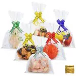 DazSpirit 100 pezzi di Sacchetti Cellophane Trasparente Richiudibili con Nastri - 18x25cm Bustine Trasparenti di Plastica per Confetti