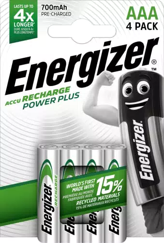 Energizer Batterie Ricaricabili AAA, Recharge Power Plus, confezione da 4