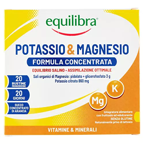 Equilibra - Integratori Alimentari, Potassio e Magnesio con Succo di Arancia, 20 Bustine