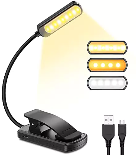 Luce per Lettura Libri a Letto, 10 LED 3 Colore Dimmerabile Luce da Lettura per Libro