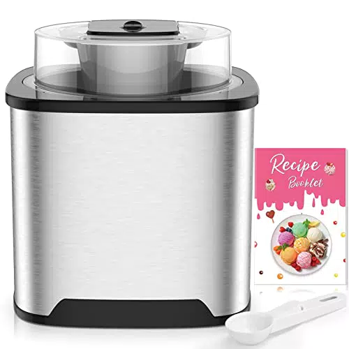 Gelatiera 2L Macchina per Gelato in Acciaio Inox, Macchina del Gelato con Bocca sul Grande Coperchio Visibile