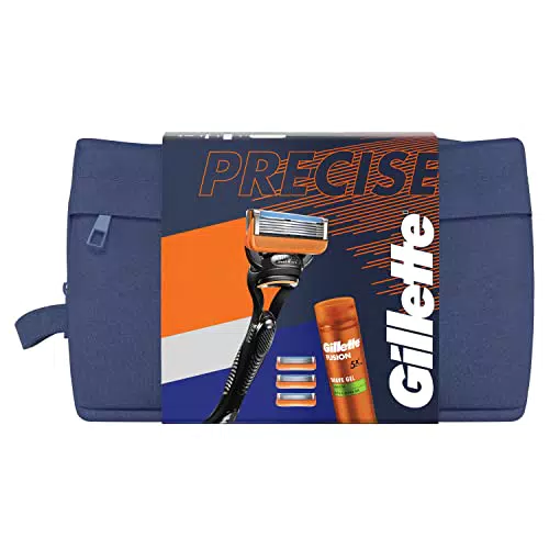 Gillette Fusion Set Da Regalo Rasoio Uomo + 3 Lamette Di Ricambio + Gel Da Barba Fusion Ultra Sensitive 200 ml + Astuccio Da Viaggio