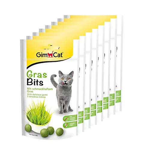 GimCat Gras Bits - Snack per gatti senza cereali e ricco di vitamine, Confezione da 8 (8 x 40 g)
