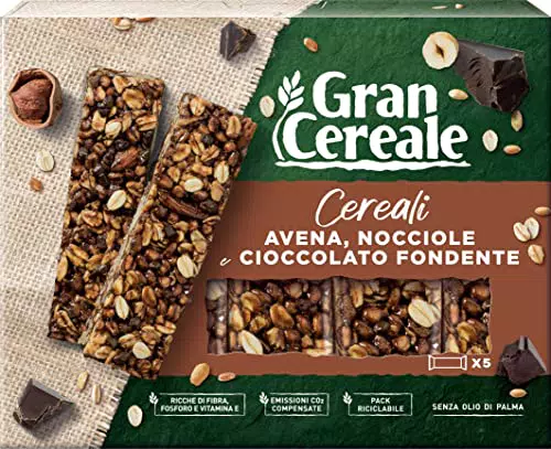 Gran Cereale - Snack Barrette 4 Cereali Nocciola e Cioccolato - Colazione e Snack Dolce - 135 gr