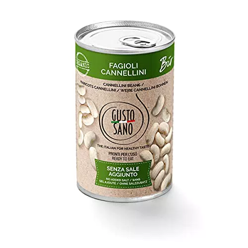 GUSTO SANO FAGIOLI IN SCATOLA CANNELLINI BIOLOGICI.Senza Sale Aggiunto - Fagioli in scatola reidratati e lessati NON OGM Comoda scorta da 6 confezioni x 400 gr