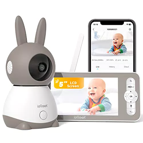 ieGeek Baby Monitor Video e Audio, Telecamera Bambini con Monitor Supporto Controllo Tramite APP & Schermo
