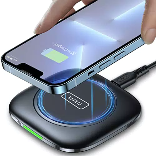 INIU 15W Caricatore Wireless Pad, Ricarica Rapida Wireless con funzione Temp°Guard per iPhone 14 13 12 Mini Pro Max Plus Xr Xs X 8 Samsung Galaxy S22 S21 S20 AirPods Huawei Xiaomi Google Pixel ECC