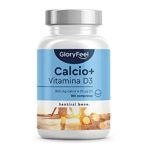 Integratore Calcio e Vitamina D3, 180 Compresse, Integratore Ossa Ad Alto Dosaggio