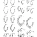 JeweBella 11 Paia Orecchini Cerchio Oro Spessi per Donne Ragazze 14k Placcato Oro Ipoallergenico Orecchini a Cerchio Aperti Intrecciati Grandi Huggie Set di Gioielli Regalo Oro/Argento