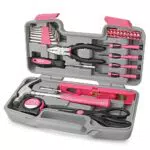 Kit di attrezzi per la casa, set da 39 attrezzi rosa per il per fai-da-te