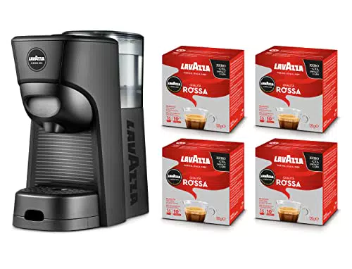 Lavazza, A Modo Mio Macchina per Caffè Tiny Eco Nera con 64 Capsule Qualità Rossa Incluse