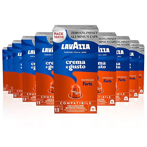 Lavazza, Crema e Gusto Forte, 100 Capsule in Alluminio Compatibili con Macchine Nespresso Original