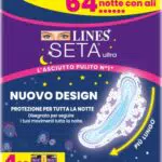 Lines Seta Ultra Assorbenti Ultra Notte con Ali, Pacco Scorta, Confezione da 64 pezzi