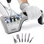 longzon Affilacoltelli Professionale, 4 in 1 con Due Guanti Antitaglio