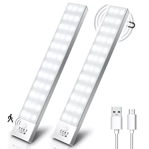 OUILA Luce Armadio LED con Sensore di Movimento Luci Notturna 36 LED 4 Modalità Lampada Guardaroba Luce da Esposizione 1000mAh USB Ricaricabile Cucina