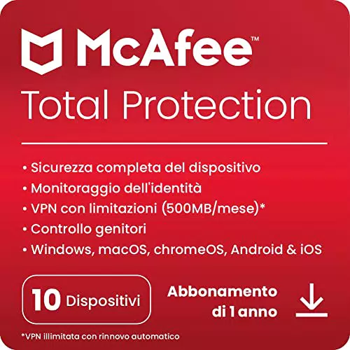 McAfee Total Protection 2023, 10 dispositivi, Software antivirus per la sicurezza in Internet