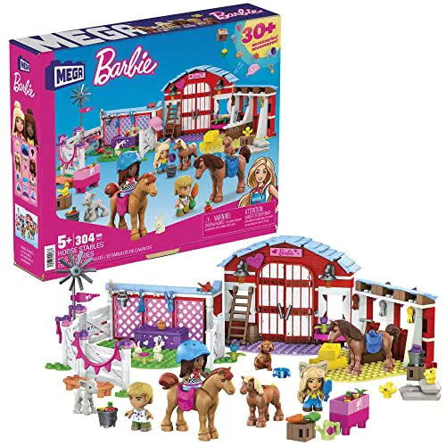 MEGA Barbie - Scuderia dei cavalli, set da costruzione tra cui 3 micro bambole barbie