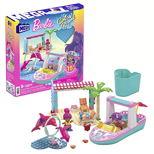 MEGA - MEGA Barbie Color Reveal Amici Delfini, Set di Costruzioni con oltre 10 Sorprese