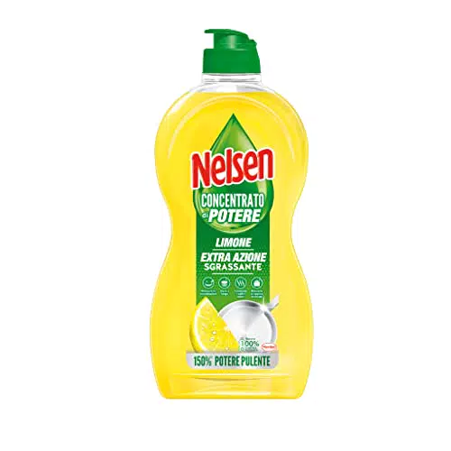 Nelsen Detersivo Stoviglie e Piatti a Mano, Concentrato di Potere Limone, con Azione Sgrassante, 500 ml
