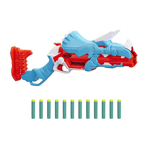 Nerf- Hasbro DinoSquad Tricera-Blast, Blaster con alloggiamento per Caricamento di 3