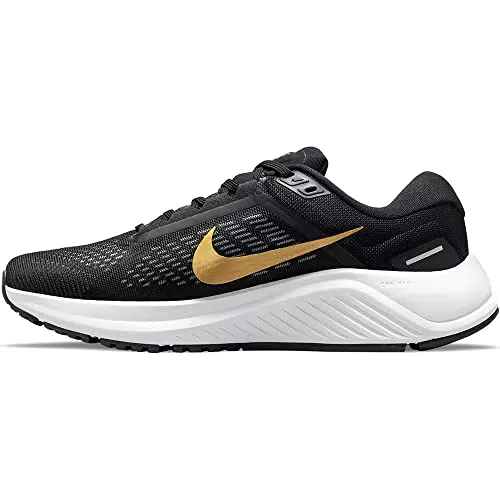 Nike W Air Zoom Structure 24, Sneaker Donna, Black/Mtlc Gold Coin-Anthracite-Photon Dust