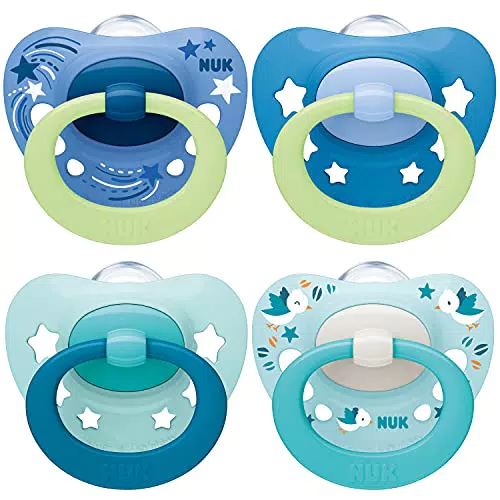 NUK Ciuccio Signature e Signature Night, 0-6 mesi, Succhietti che si illuminano al buio, 4 pezzi