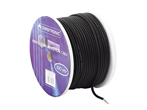 Omnitronic Cavo Audio Schermato Matassa da 100 Metri 2 x 0.22mm Nero