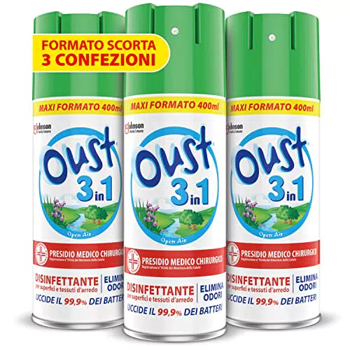 Oust 3 in 1 Spray Elimina Odori Disinfettante per Tessuti d'Arredo e Superfici