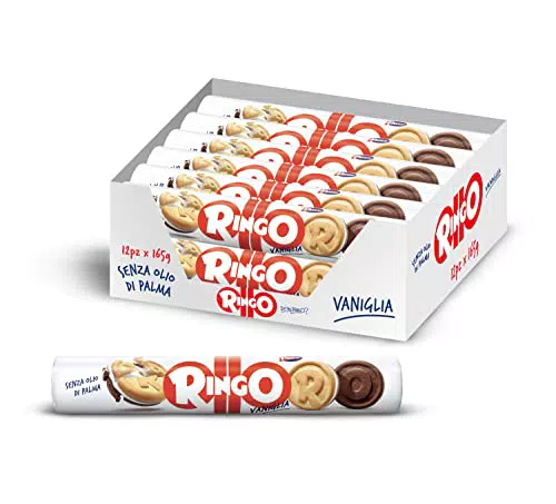 Pavesi Snack Ringo Vaniglia, 12 Pack da 165 g, Biscotti Farciti con Crema al Gusto Vaniglia