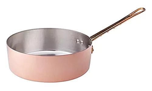 Pentole Agnelli ALCM107M24 Casseruola Bassa in Rame Martellato Stagnato con 1 Manico in ottone