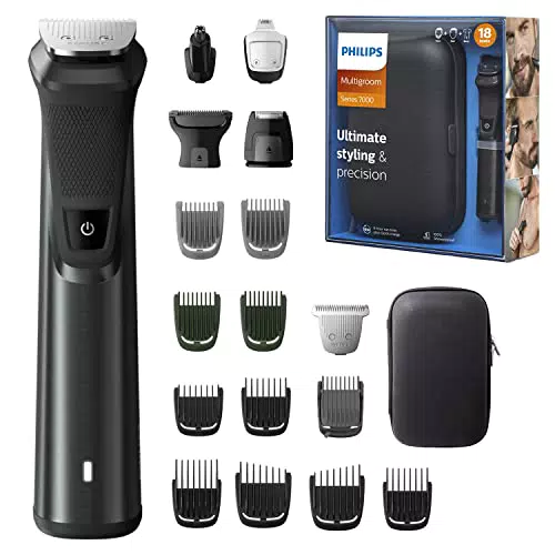 Philips Multigroom Serie 7000 18-in-1, per Viso, Capelli e Corpo con Tecnologia DualCut