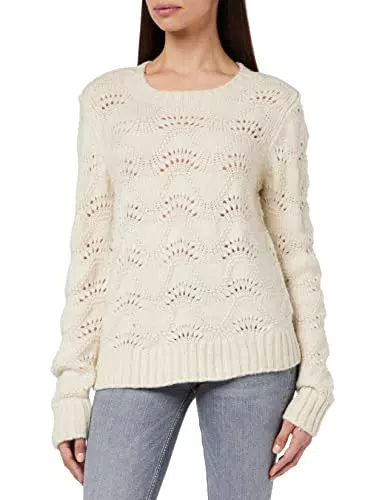PIECES Pcbibbi LS O-Neck Knit Noos BC Maglione, Bianco e Grigio