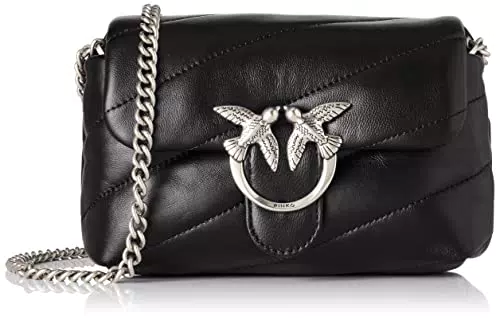 Pinko Love Baby Puff C Sheep Nappa, Borsa Donna, Z99O_Nero-Old Silver