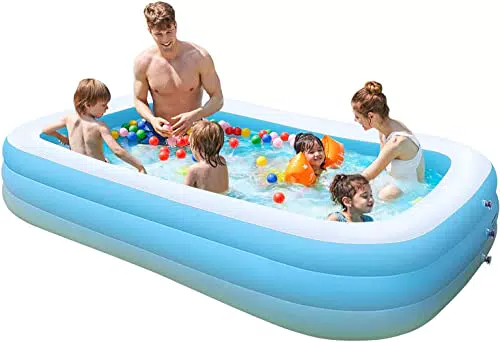 Piscina Gonfiabile, Piscina gonfiabile per adulti e bambini rettangolare, Piscina Fuori Terra con 3 Camera d'aria
