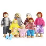 Famiglia di Bambole di Legno, Set di 7 Pupazzi Flessibili