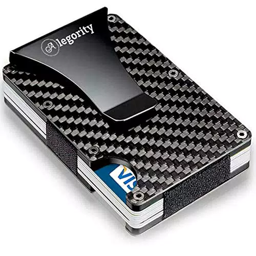 Portafoglio con tecnologia di blocco RFID per evitare la clonazione di carte / carte di credito Portafoglio Portafoglio per uomo e donna / Realizzato in fibra di carbonio con clip per banconote