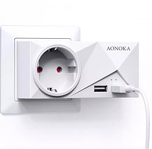 AONOKA - Presa USB Multipla da Parete con 2 USB, 1 Prese Schuko