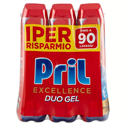 Pril Excellence Duo Gel Detersivo Lavastoviglie Gel con Limone, Formato da 3 Confezioni da 30 Lavaggi