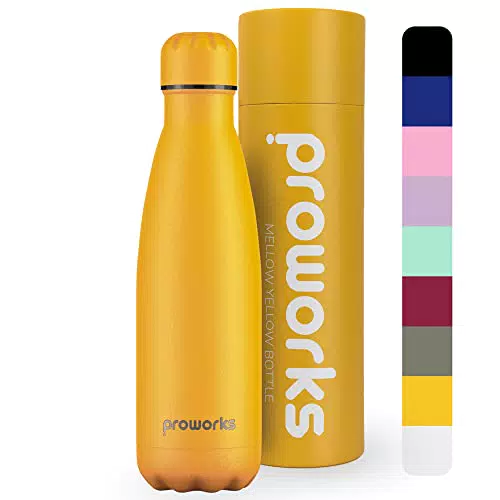 PROWORKS Bottiglia d'acqua isotermica senza BPA, bottiglia in acciaio inox riutilizzabile per mantenere caldo 12 ore e freddo fino a 24 ore per sport