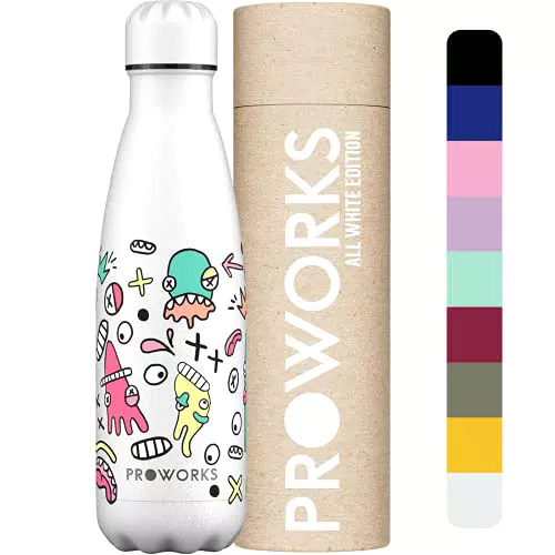PROWORKS Bottiglia d'acqua isotermica, senza BPA, bottiglia in acciaio inox riutilizzabile per mantenere caldo 12 ore e freddo fino a 24 ore