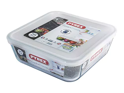 PYREX Cook&Freeze Contenitore Quadrato con Coperchio, 2 Litri in vetro borosilicato