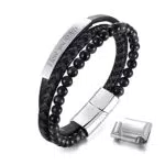 Bracciale Pelle da Uomo in Cuoio con Pietre Naturali e Serratura Magnetica in Acciaio Inox