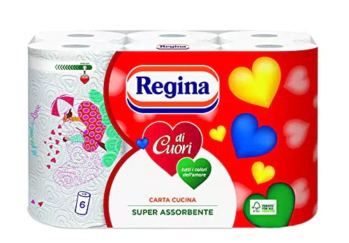 Regina di Cuori - 6 Rotoli di Carta Cucina, 50 Fogli super Assorbenti a 2 veli