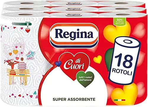 Regina di Cuori Carta Cucina, Confezione da 18 Rotoli a 2 veli