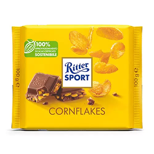 RITTER SPORT Cornflakes, Tavoletta Di Cioccolato Al Latte Con Cornflakes