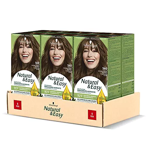 Schwarzkopf, Natural & Easy, Tinta per Capelli Permanente, Tonalità 560 Castano Chiaro Naturale, 6 pz