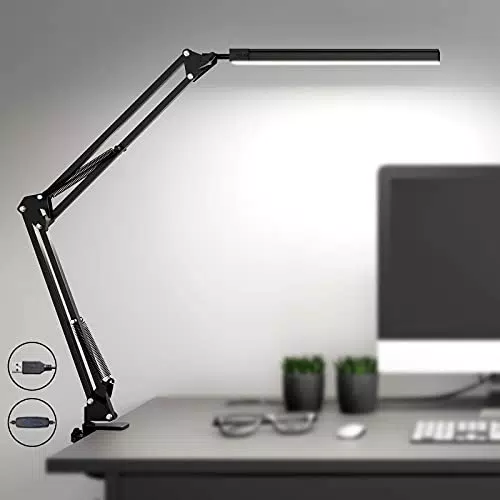 SKYLEO Lampada da Scrivania a LED - Lampada LED da Tavolo con clip - Lampada LED per la cura degli occhi - 3 modalità di luce x 10 livelli di luminosità - Nero