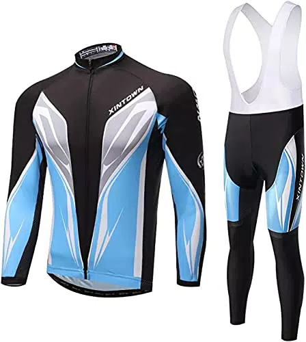 SKYSPER Set Abbigliamento da Ciclismo Completo Ciclismo Uomo Professionale Maglia Maniche Lunghe+Pantaloni Lunghi con 3D Cuscino per Ciclismo MTB Bicicletta Bici da Corsa