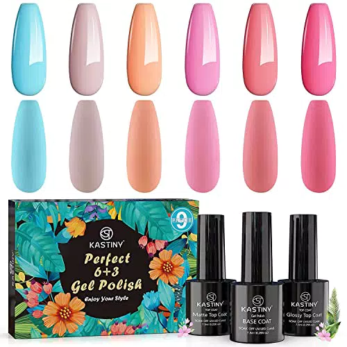 Kastiny - Smalto Semipermanente 9PCS Nude Azzurro Rosa Gel Unghie